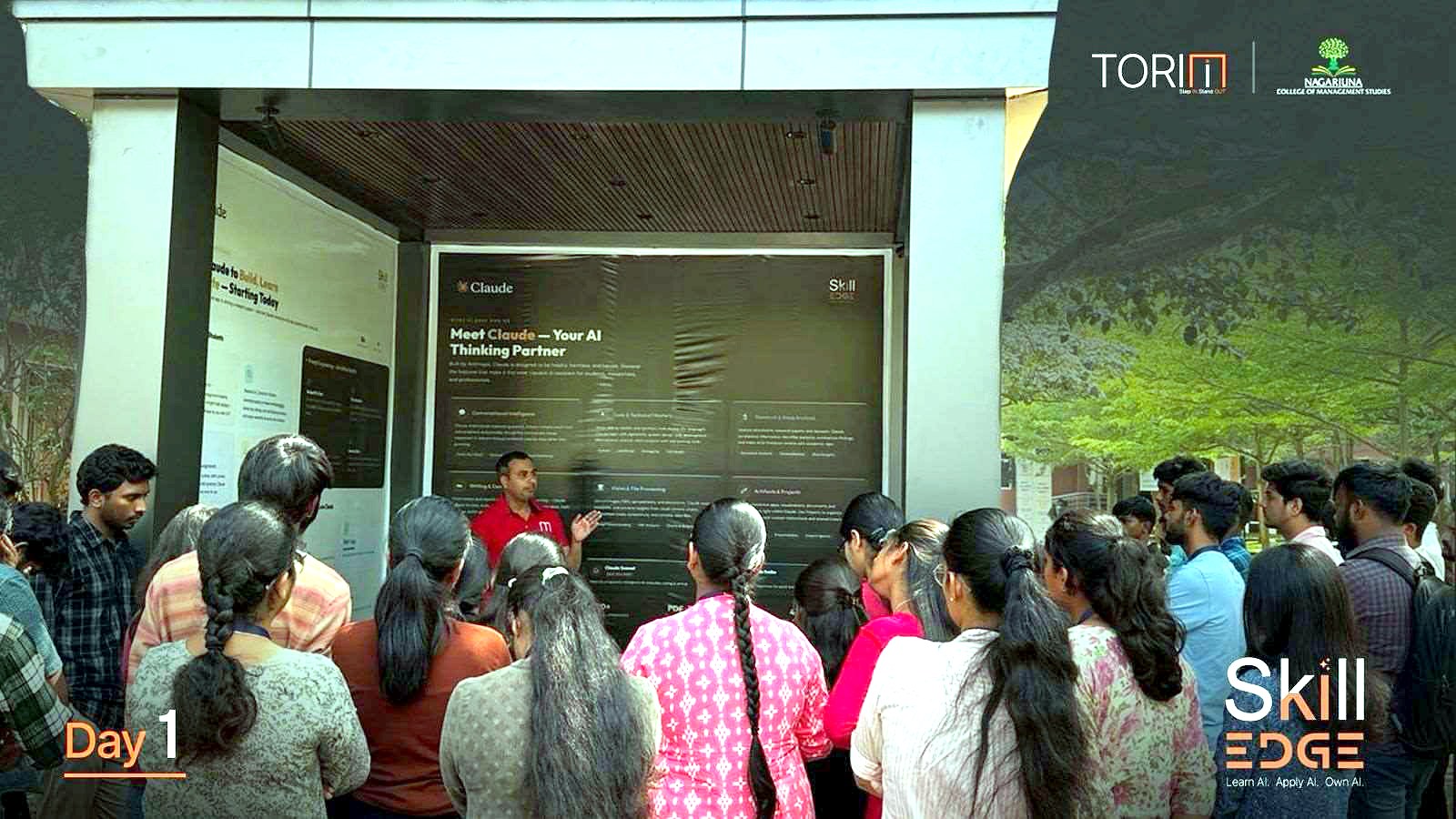 Day 1 — students at the Claude AI awareness kiosk